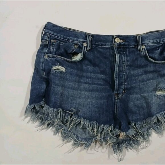 We the Free People Loving Good Vibrations Jean Shorts Cutoffs Size 30 Blue - Picture 3 of 9